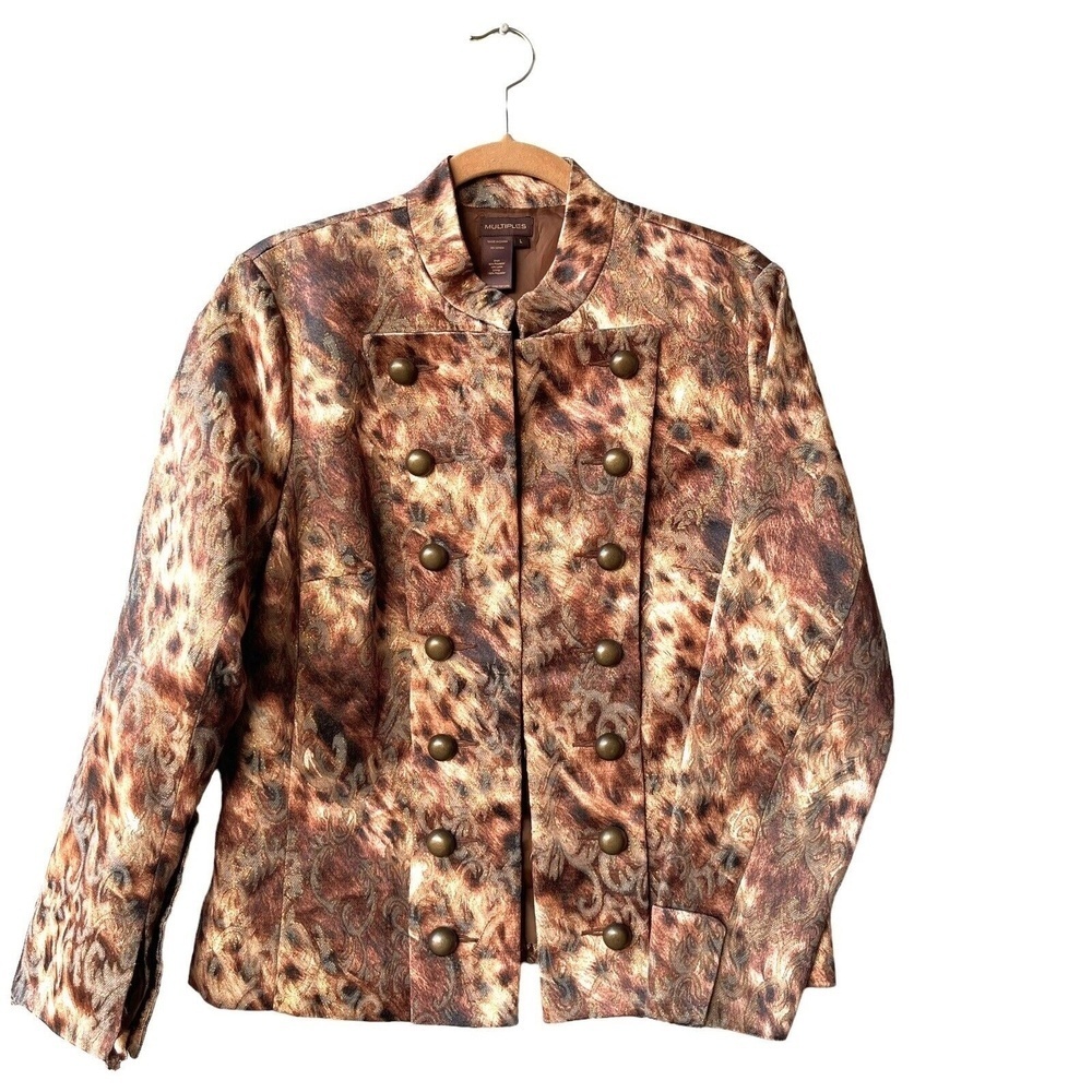 MULTIPLES Women’s Jacket Women’s Size L Brown Long Sleeve Sailor Accent Blazer